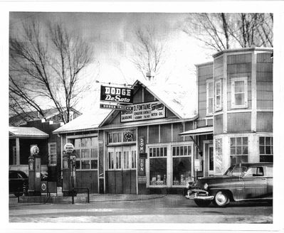 The dealership where the car was sold new
This 1959 Dodge Mayfair 4dr sedan was sold new in late 1958 at a small Dodge-Desoto dealership in Acton Vale, Quebec, to a man named Dosithé Lépine. (picture taken in 1954).
