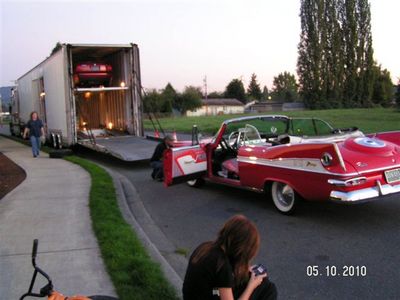 Ready to be loaded
After Roger drove the car to the truck it was taken over by the truck driver's wife, she drove it in the trailer.

